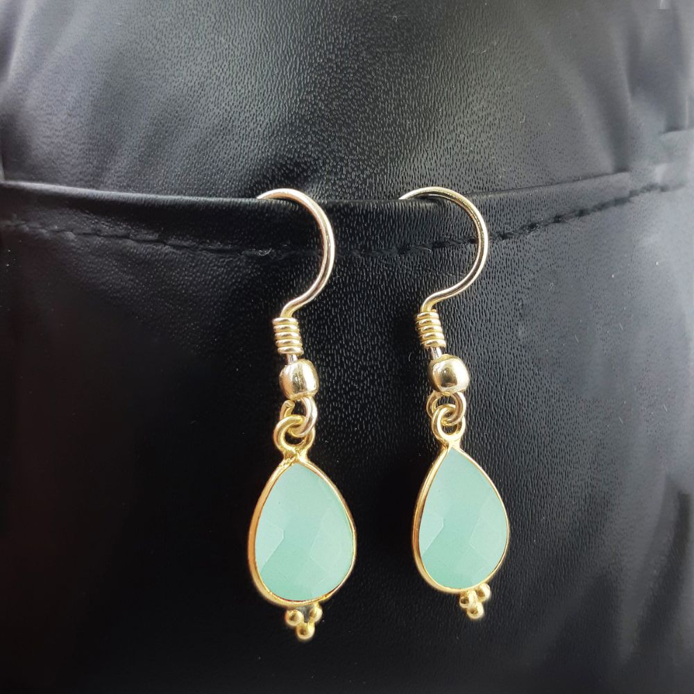 Elegant Aqua Chalcedony Dangle Earrings – Gold Plated Birthstone Jewelry for Women
