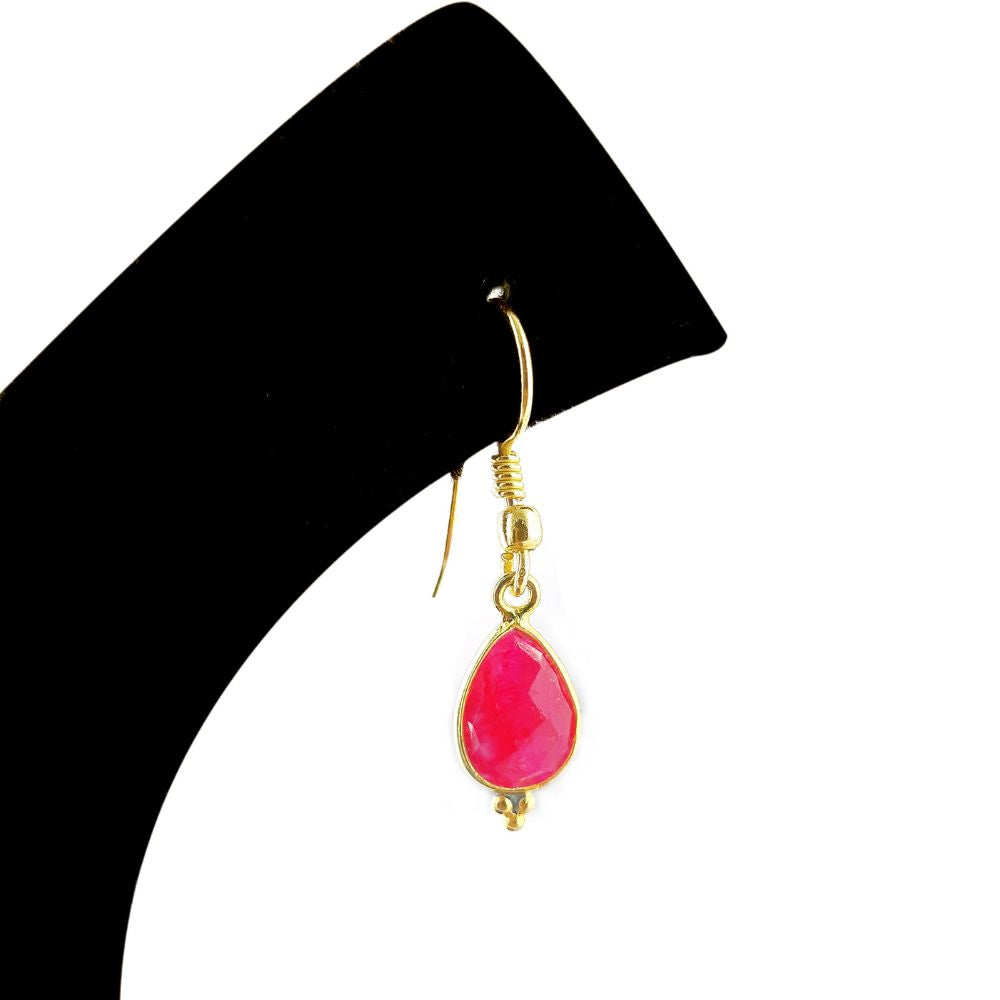 Gold Plated 12x8mm Ruby Teardrop Dangle Earrings July Birthstone Handmade Minimalist Jewelry- Selling Per Pair