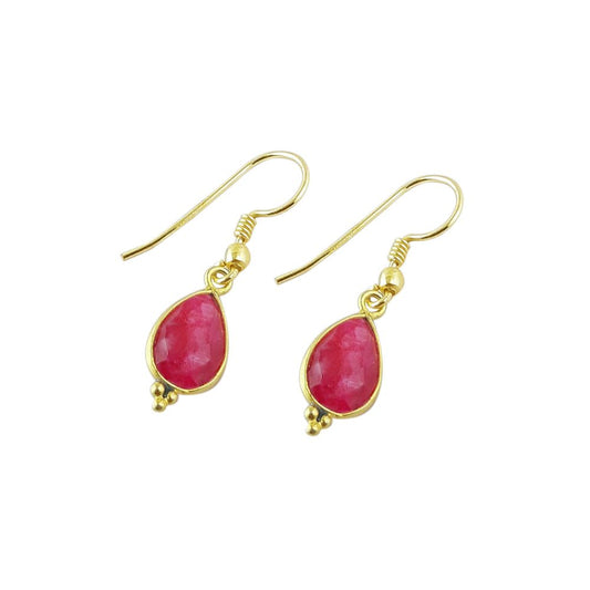 Handmade Ruby Teardrop Earrings – 12x8mm Gold Plated Minimalist Jewelry