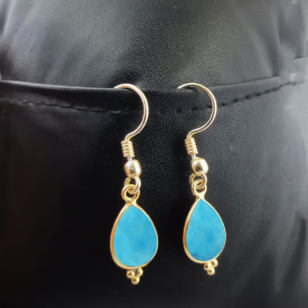 Bezel Set Turquoise Dangle Earrings – Elegant Gold Plated Jewelry for Women