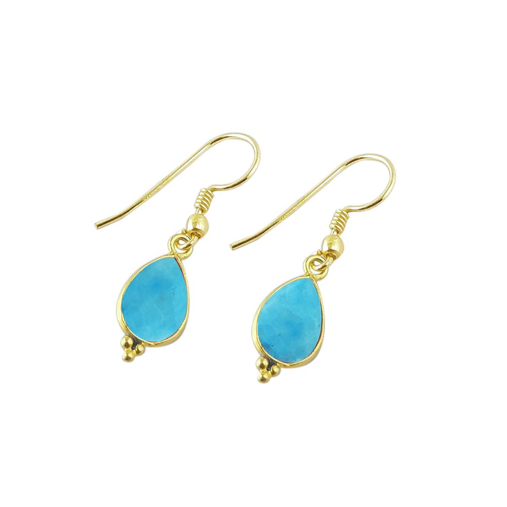 Handmade Turquoise Teardrop Earrings – 12x8mm Gold Plated Minimalist Jewelry