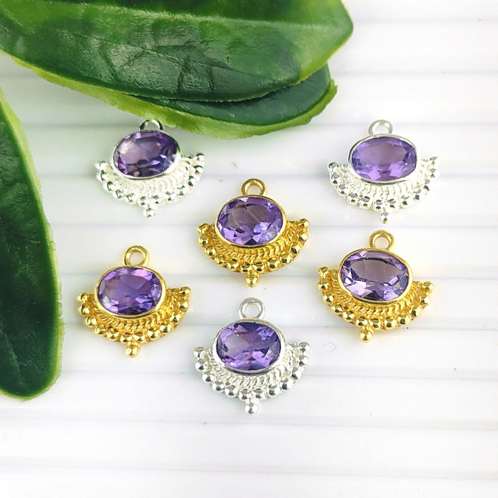 February Birthstone Amethyst Gemstone Pendant Bezel Set Gold Vermeil Handmade Minimalist Jewelry for Women- Selling Per Piece