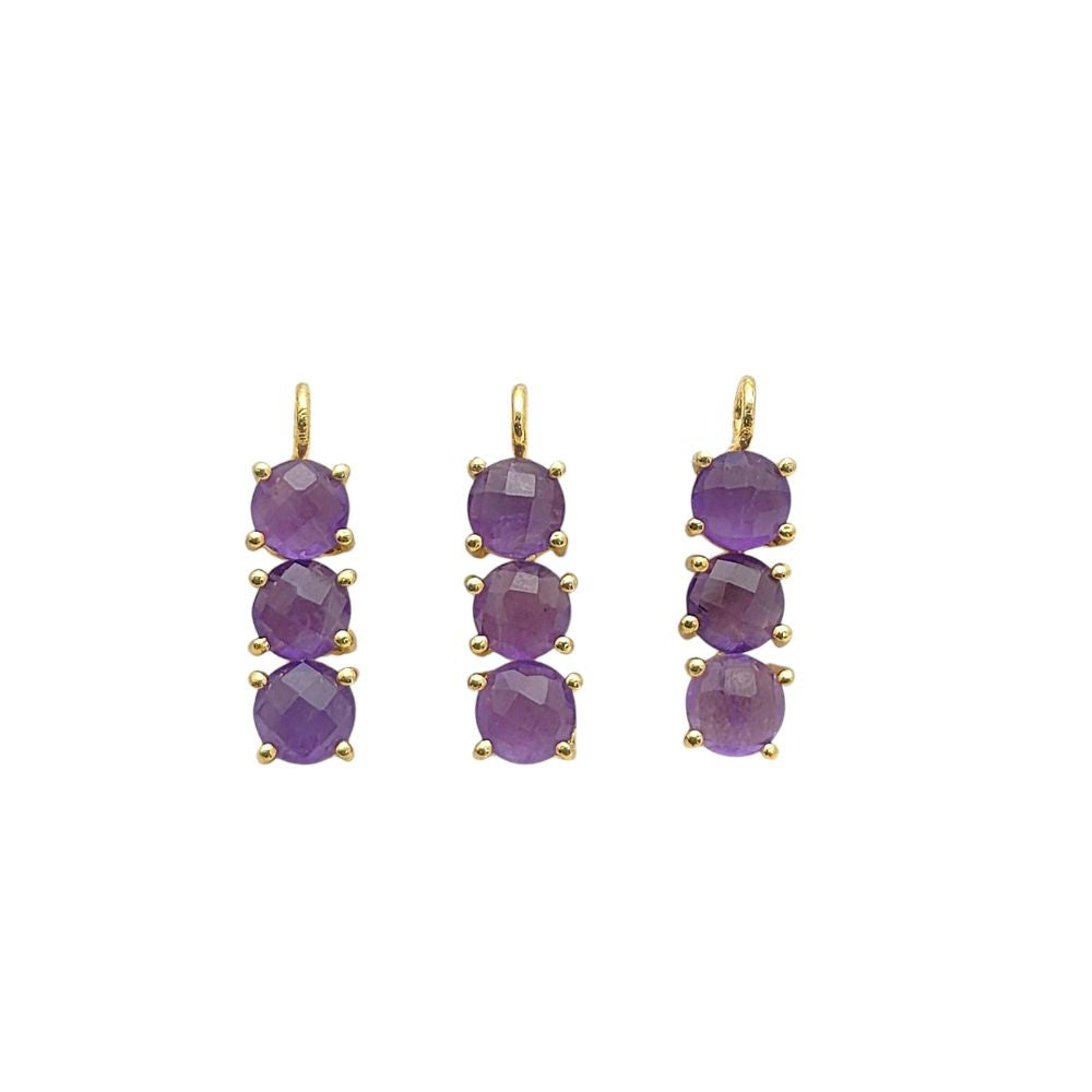 Gold plated amethyst pendant with three 6mm round stones