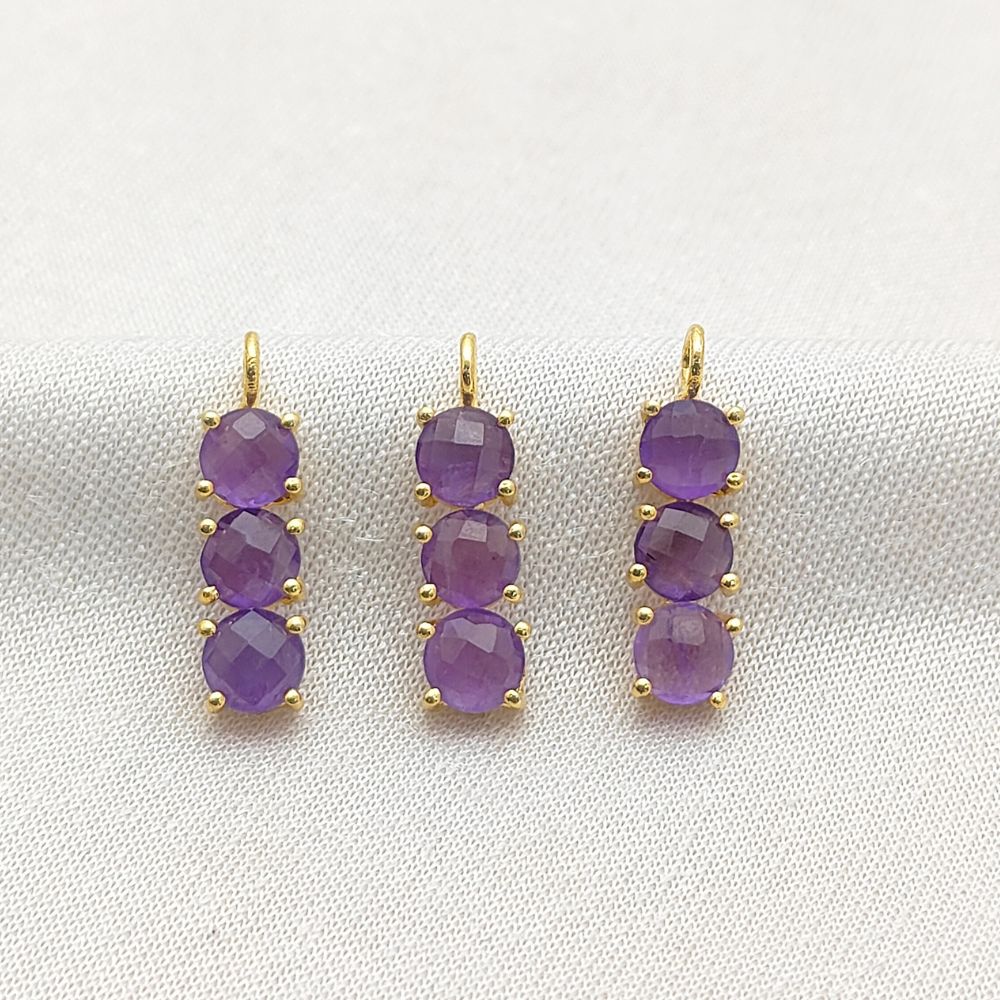 February birthstone necklace with three round amethysts