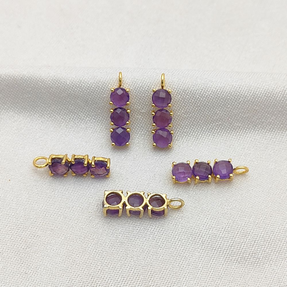 Triple amethyst stone necklace in gold plated sterling silver