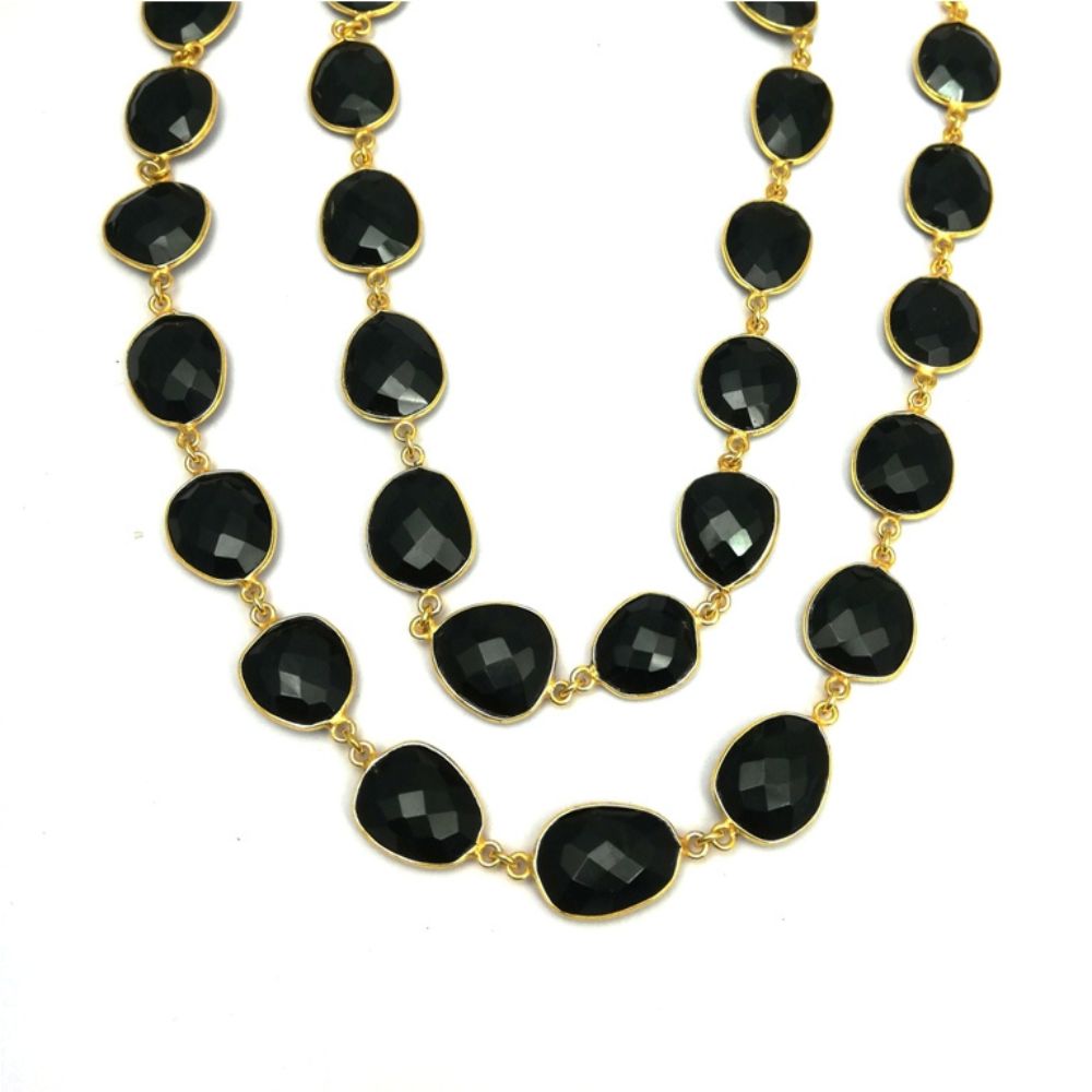 Gold Plated Black Onyx Chain Freeform Faceted Bezel Gemstone Connectors-Jewelry Supply Selling per Foot