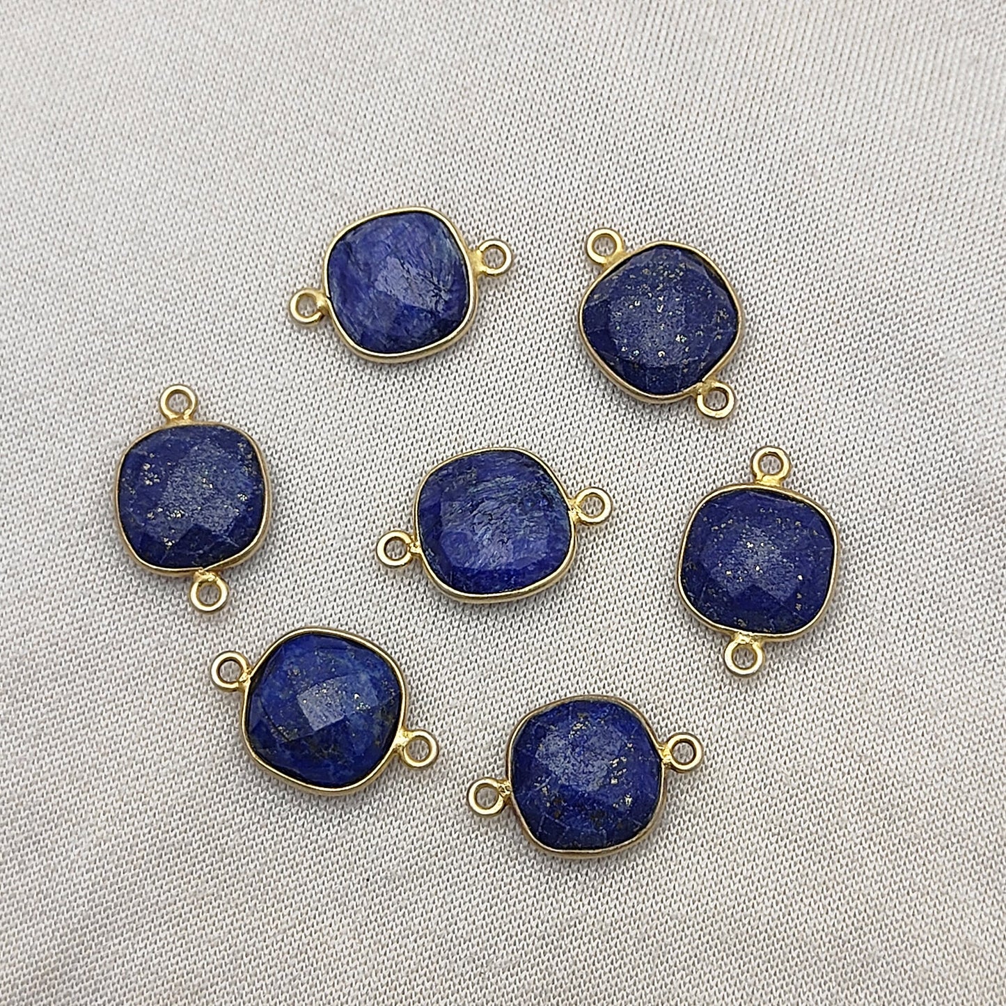 Gold Plated Blue Sapphire Connector Cushion Bezel Charm in 925 Sterling Silver-Selling Per Piece