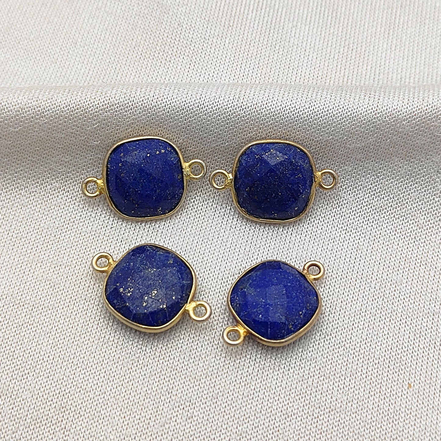 Gold Plated Blue Sapphire Connector Cushion Bezel Charm in 925 Sterling Silver-Selling Per Piece
