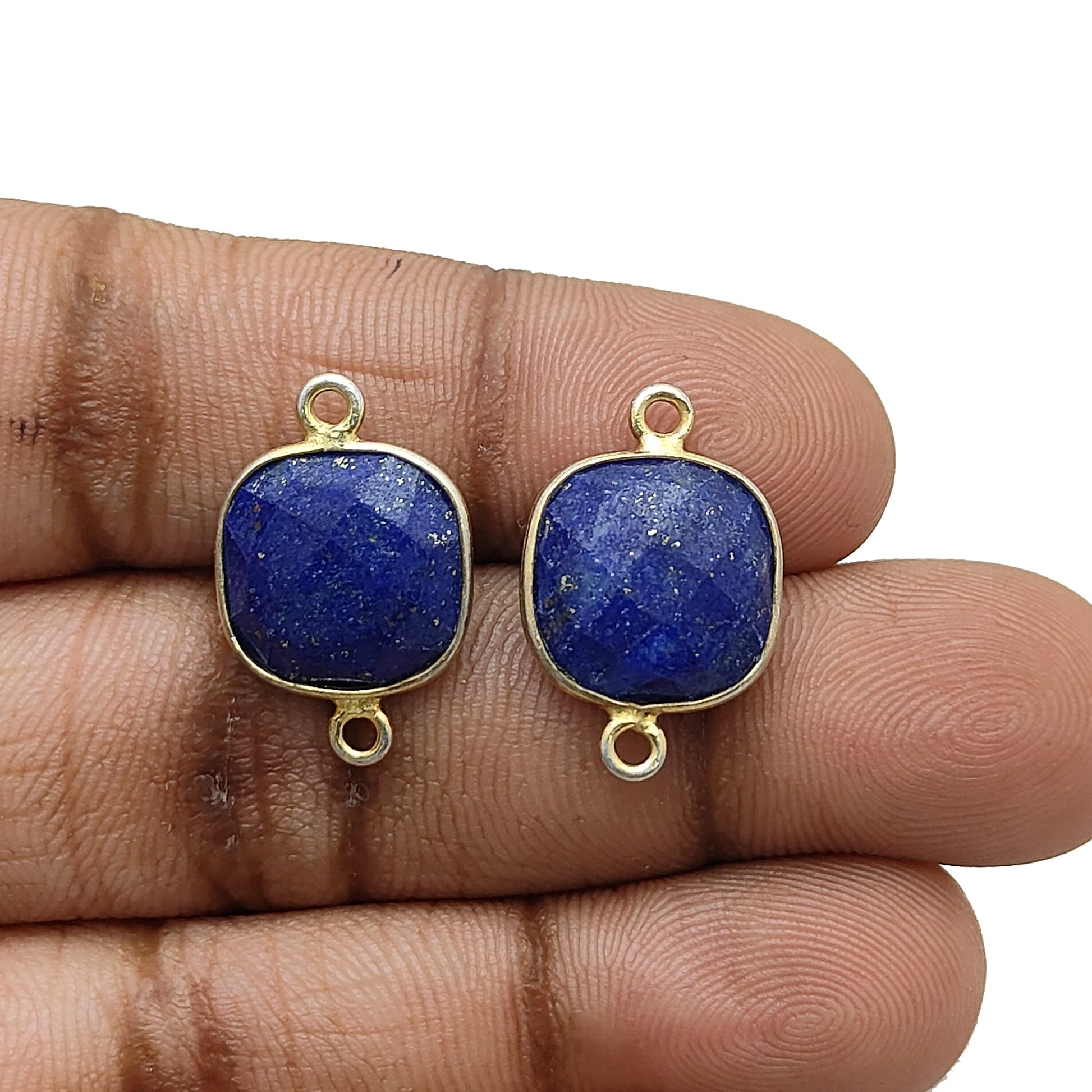 Artisan handmade blue sapphire bezel connector charm gold plated silver