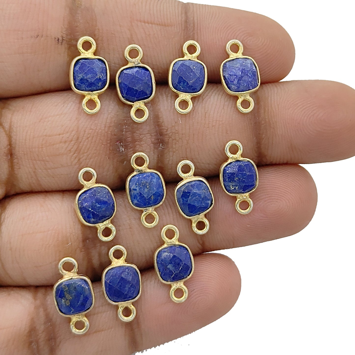 Gold Plated Blue Sapphire Connector Cushion Bezel Charm in 925 Sterling Silver-Selling Per Piece