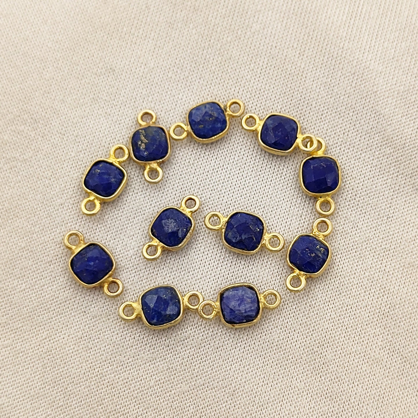 Gold Plated Blue Sapphire Connector Cushion Bezel Charm in 925 Sterling Silver-Selling Per Piece