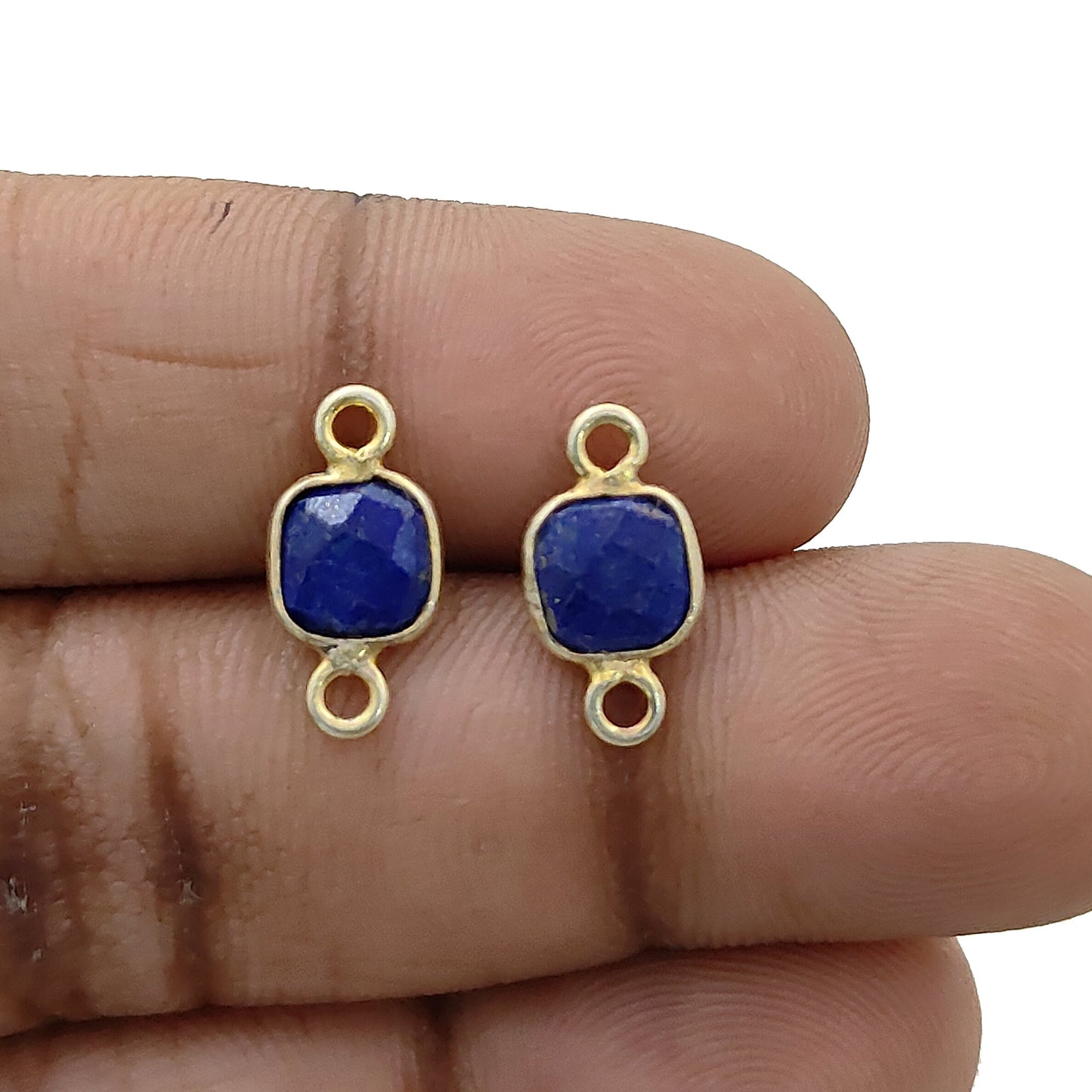 DIY jewelry blue sapphire faceted connector charm gold plated sterling silver bezel