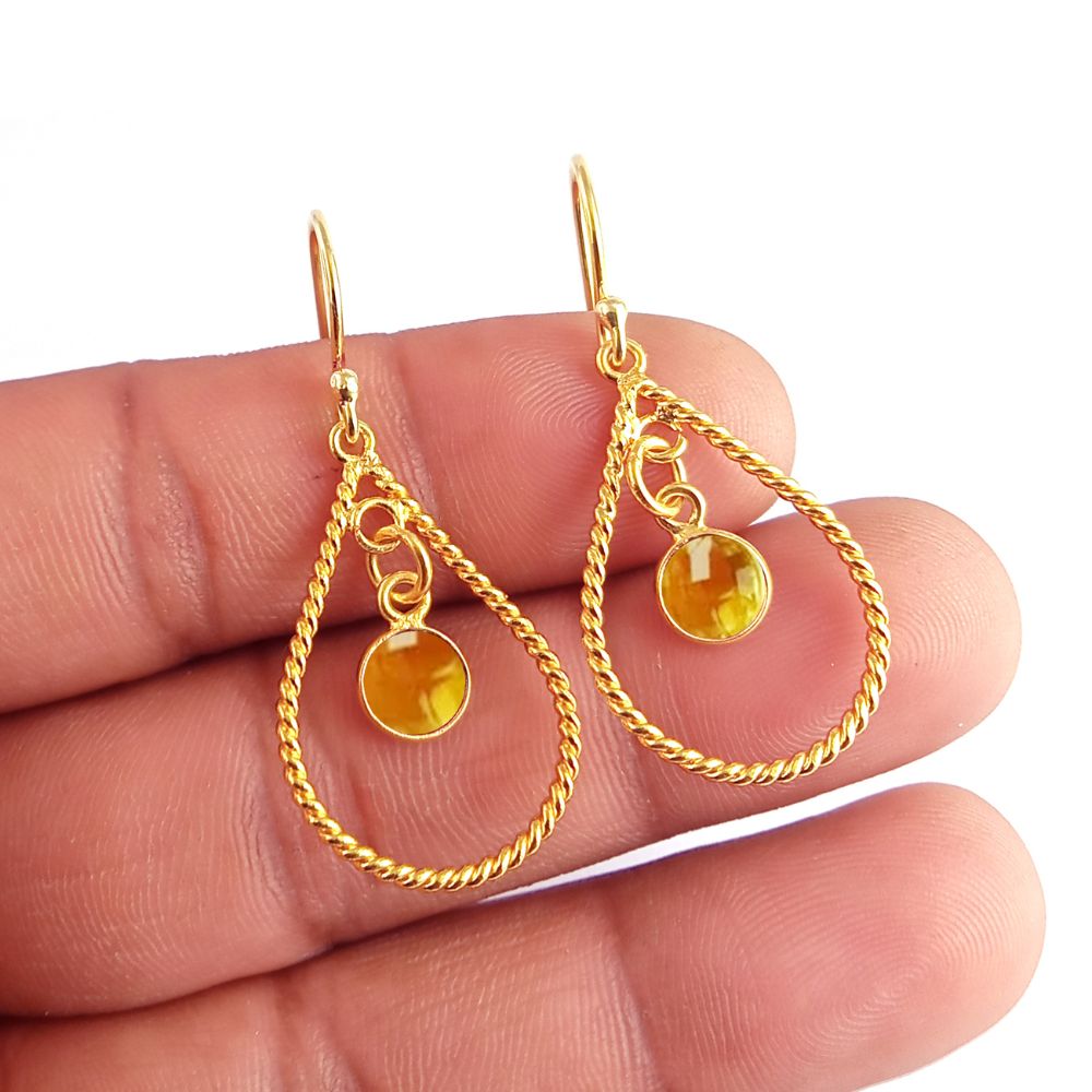 Citrine Drop Earrings Gold Plated – November Birthstone Gift for Her – Dangle Earrings