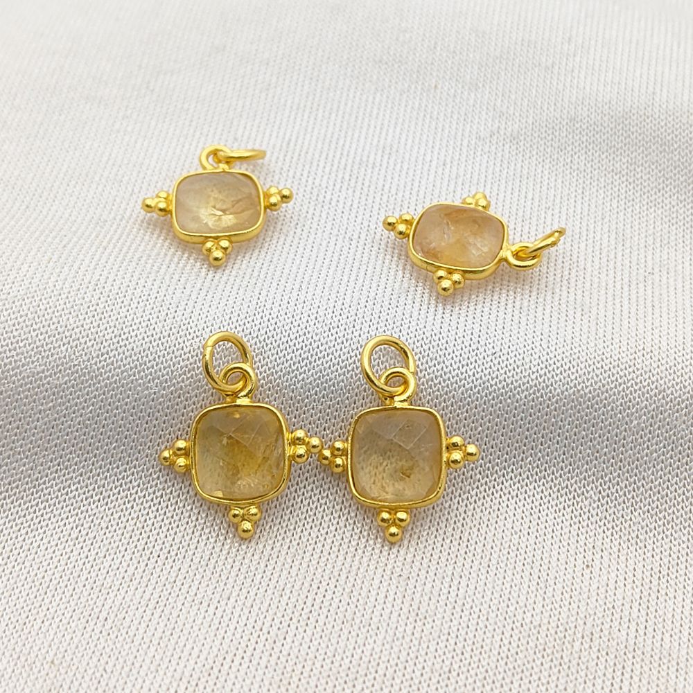 8mm Cushion Citrine Pendant in Gold Plated Sterling Silver - Handmade Jewelry Gift