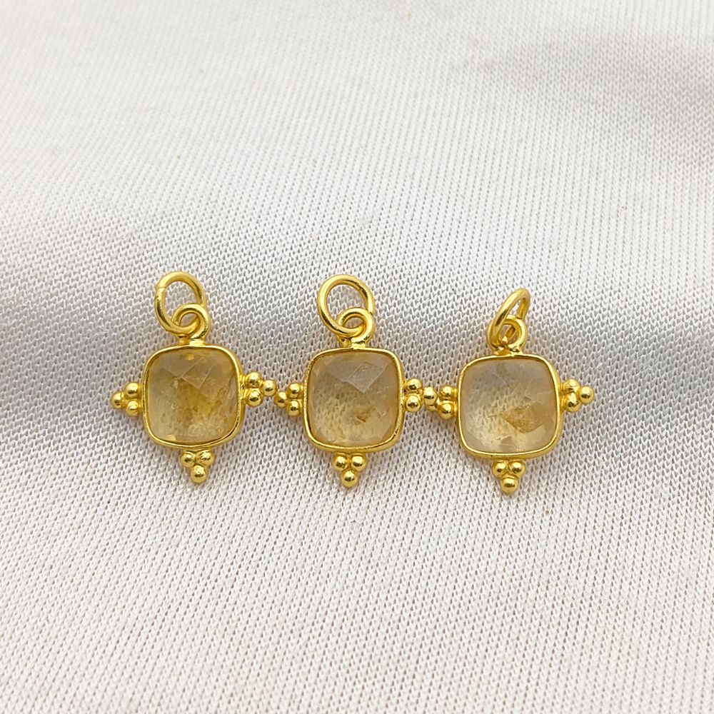 Gold Plated Cushion Cut Citrine Pendant Handmade 8mm Sterling Silver Jewelry Gift