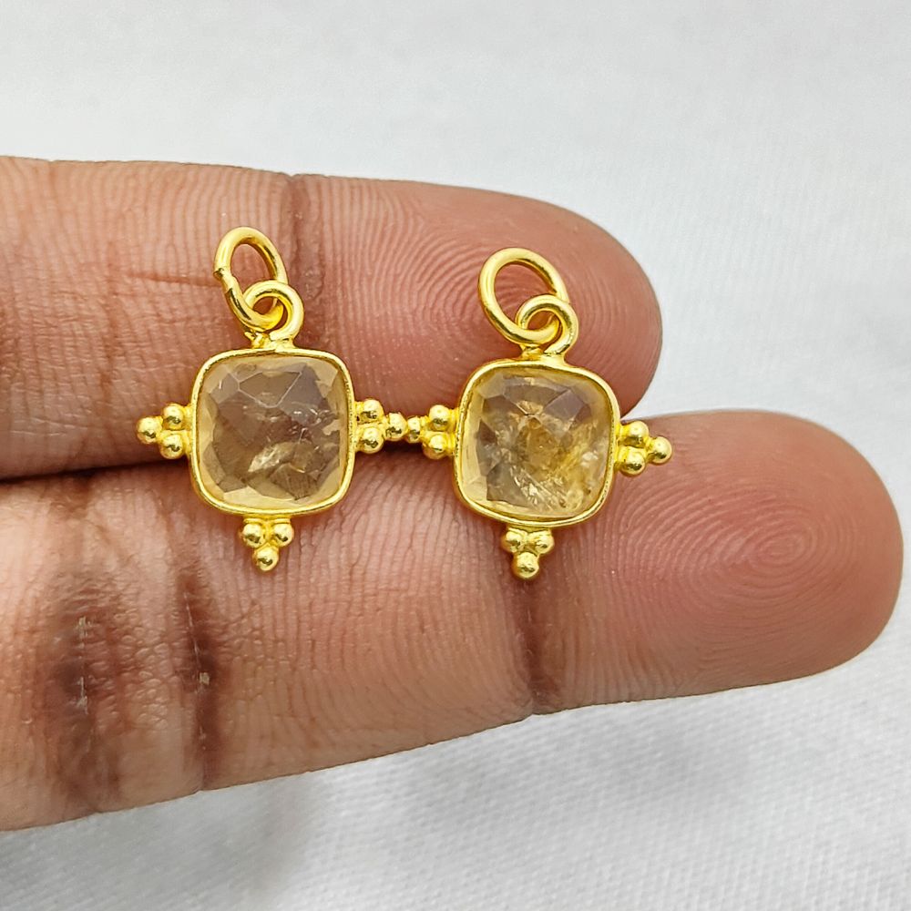 Gold Plated Citrine Pendant - 8mm Cushion Cut Handmade Sterling Silver Jewelry for Her