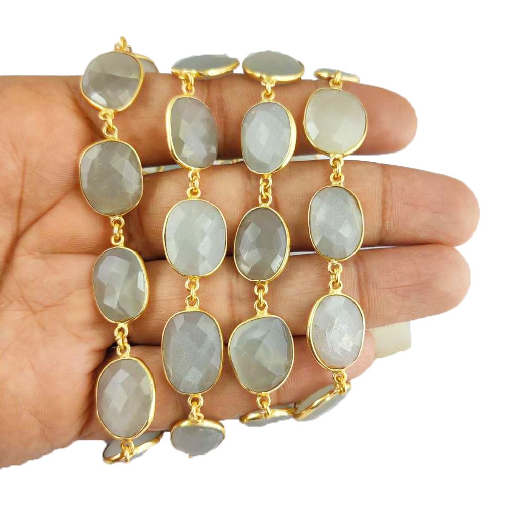 Grey moonstone bezel chain for bracelets and necklaces