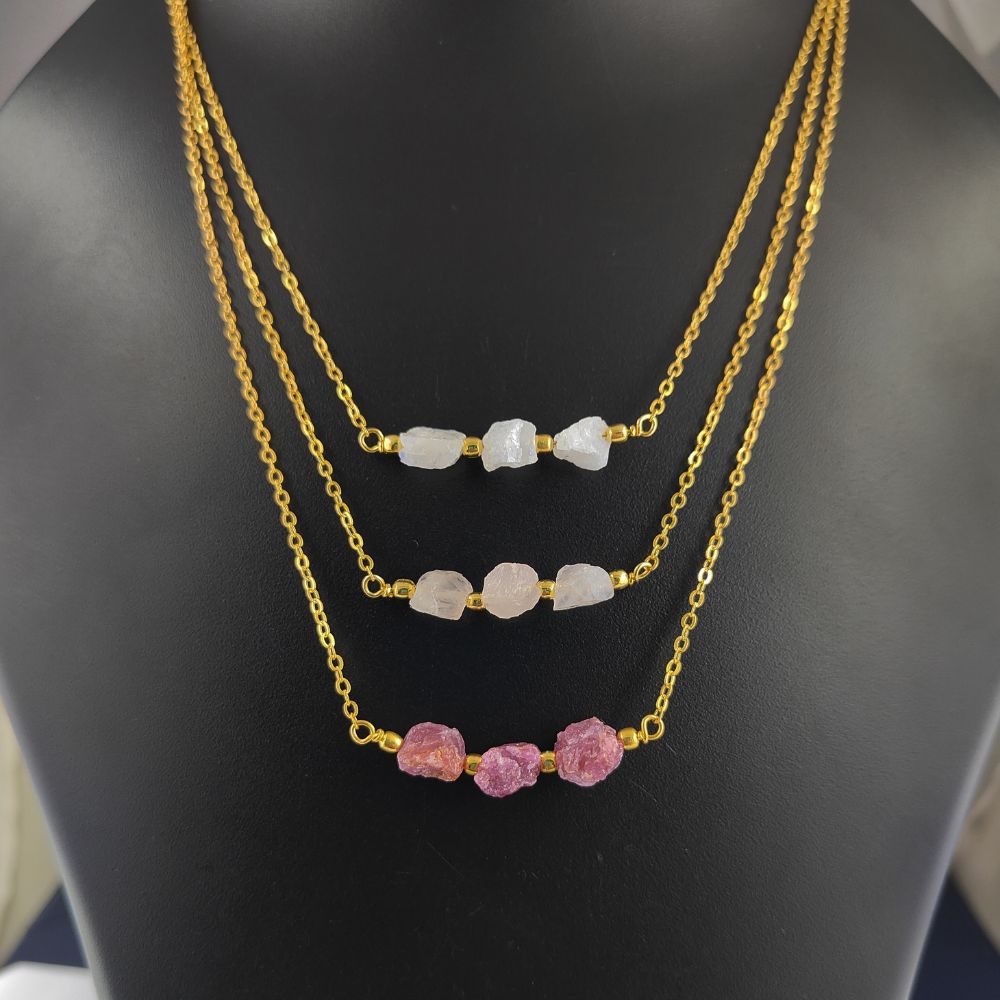 July Birthstone Natural Raw Ruby Gemstone Chain Necklace Gold Plated Handmade Minimalist Jewelry for Gift- Selling Per Piece