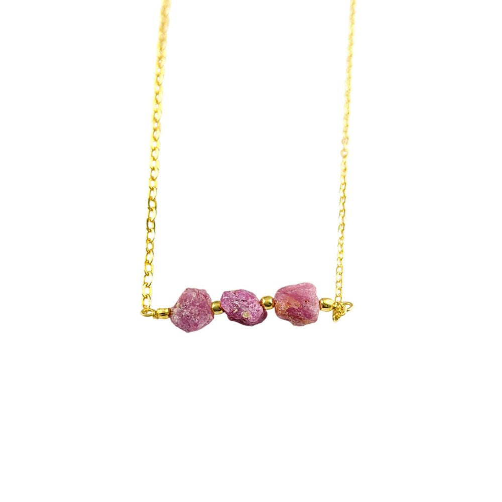 Natural Raw Multi Gemstone Handmade Gemstone Necklace Gold Plated Triple Stone Minimalist Jewelry for Women- Selling Per Piece