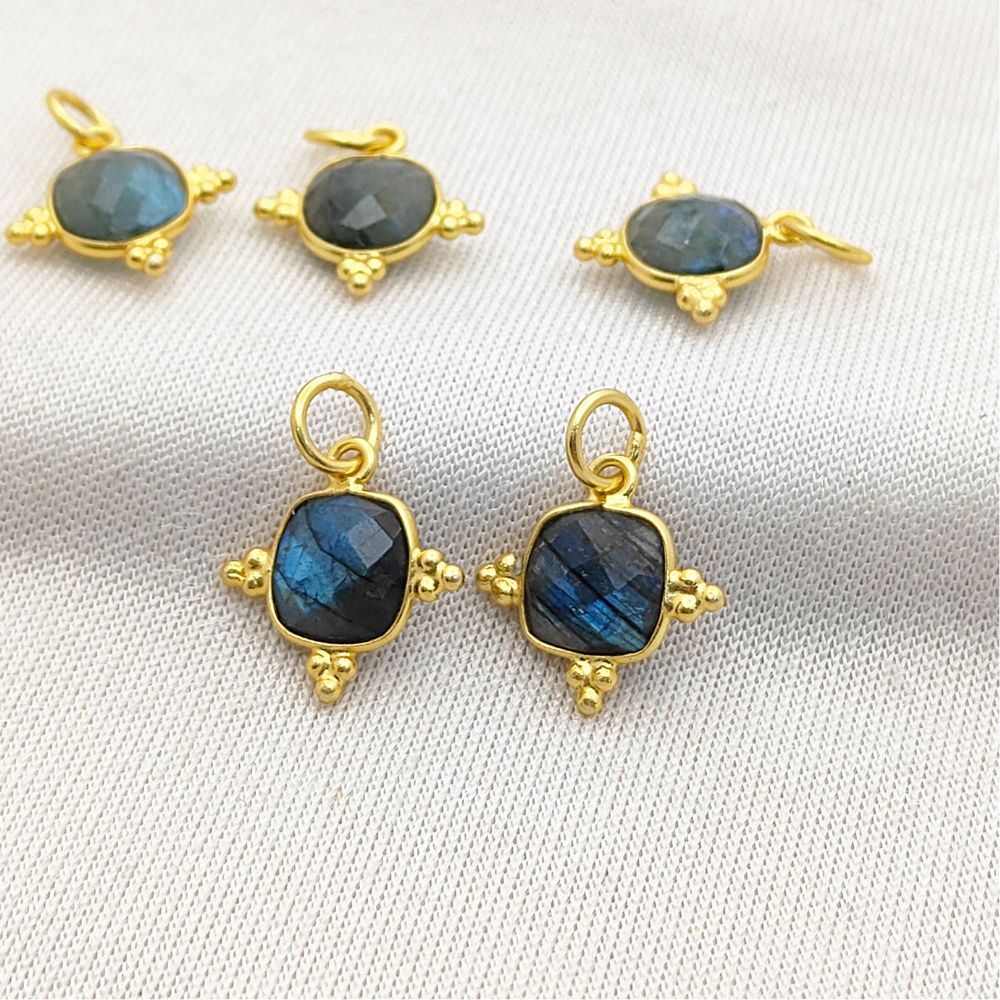 8mm Cushion Cut Labradorite Pendant - Gold Plated Sterling Silver Handmade Jewelry