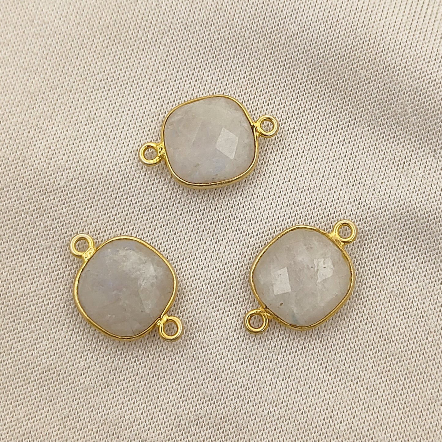 Gold Plated Rainbow Moonstone Birthstone Connector Cushion Cut Gem in Sterling Silver-Selling Per Piece