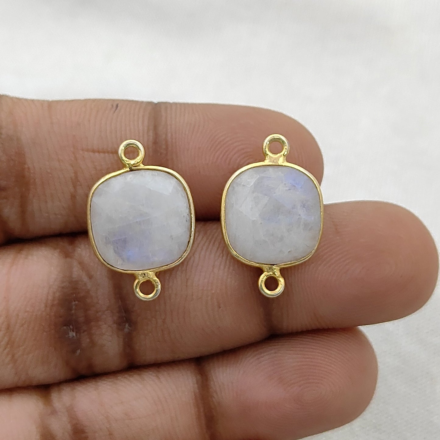 Faceted rainbow moonstone bezel charm gold plated silver for jewelry making