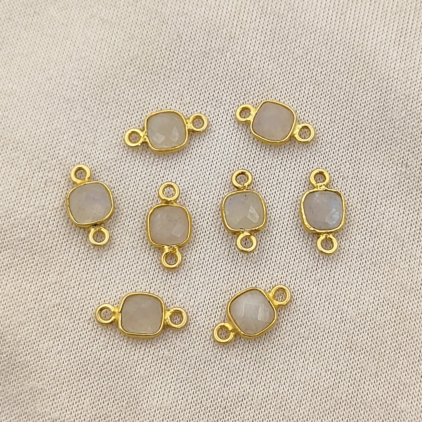 Gold Plated Rainbow Moonstone Birthstone Connector Cushion Cut Gem in Sterling Silver-Selling Per Piece