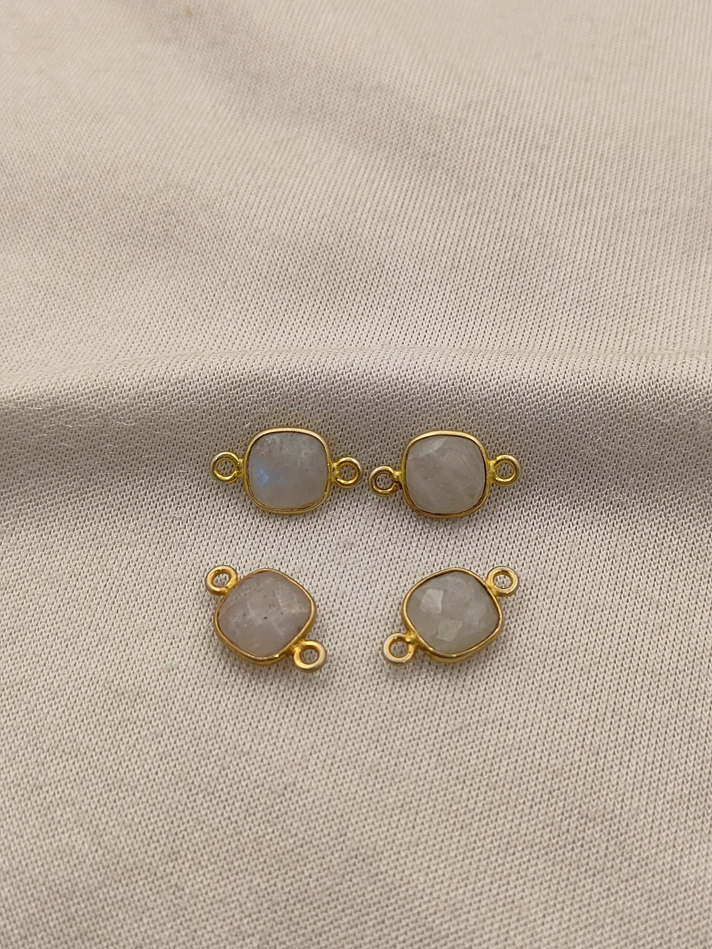 Gold Plated Rainbow Moonstone Birthstone Connector Cushion Cut Gem in Sterling Silver-Selling Per Piece