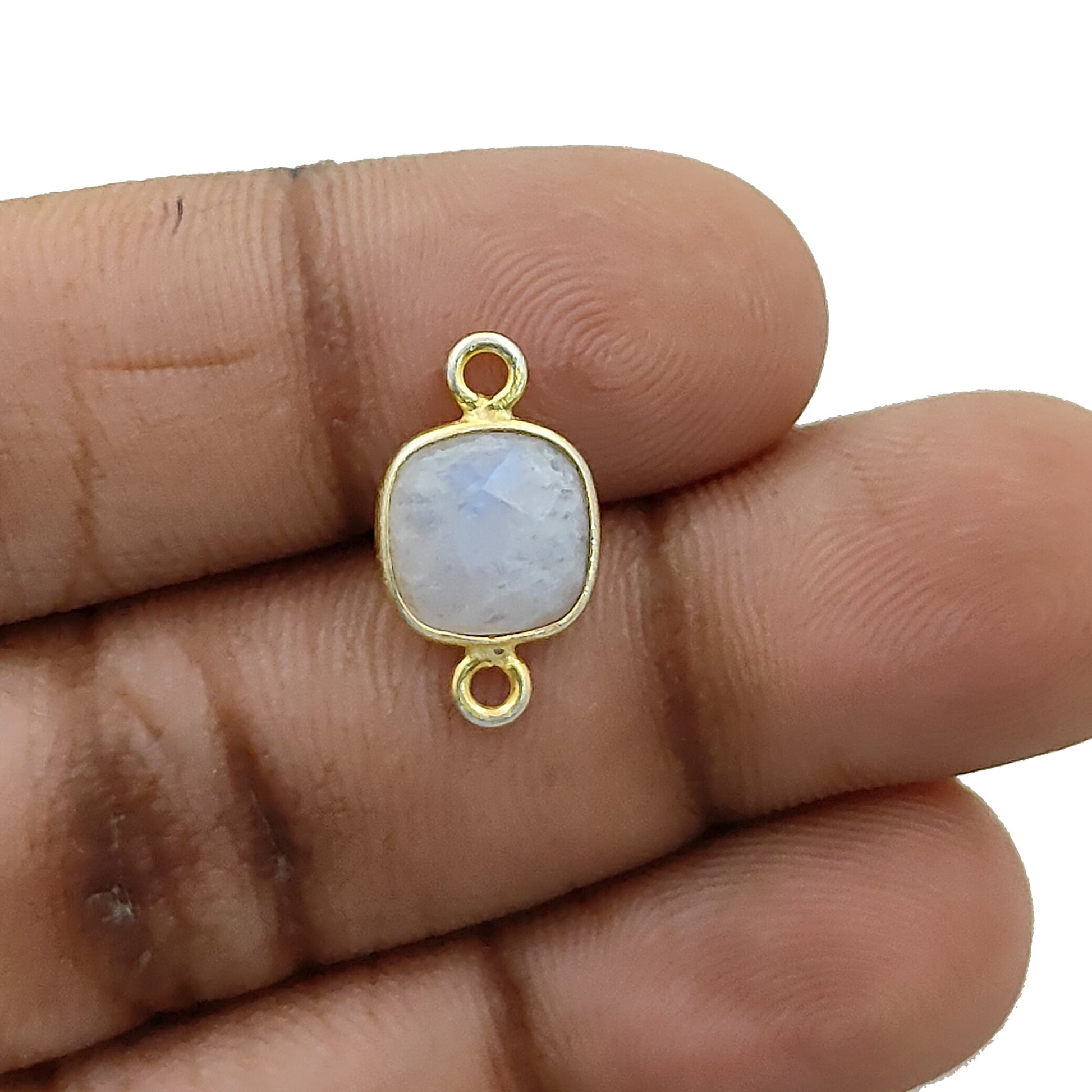 DIY jewelry rainbow moonstone cushion bezel connector charm gold plated sterling silver