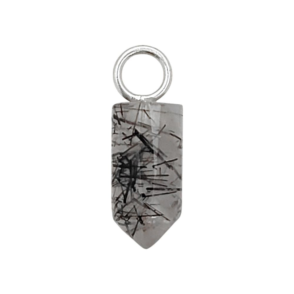Gold Plated Sterling Silver Black Rutile Quartz Pendant 14x6mm Handcrafted Pencil Cut Gemstone Spike Charm- Selling Per Piece