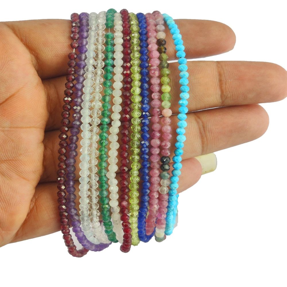 Gold Plated Sterling Silver Gemstone Necklace Handmade Multi-Stone Faceted Beaded Boho Chic Statement Jewelry with Adjustable 18+2 Inch Chain-Selling/Piece