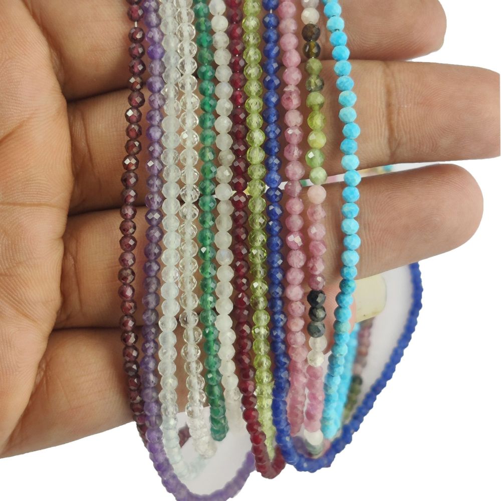 Gold Plated Sterling Silver Gemstone Necklace Handmade Multi-Stone Faceted Beaded Boho Chic Statement Jewelry with Adjustable 18+2 Inch Chain-Selling/Piece