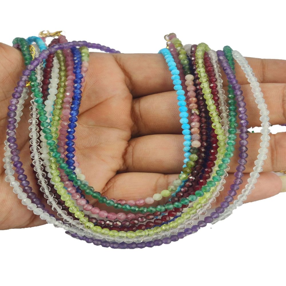 Gold Plated Sterling Silver Gemstone Necklace Handmade Multi-Stone Faceted Beaded Boho Chic Statement Jewelry with Adjustable 18+2 Inch Chain-Selling/Piece