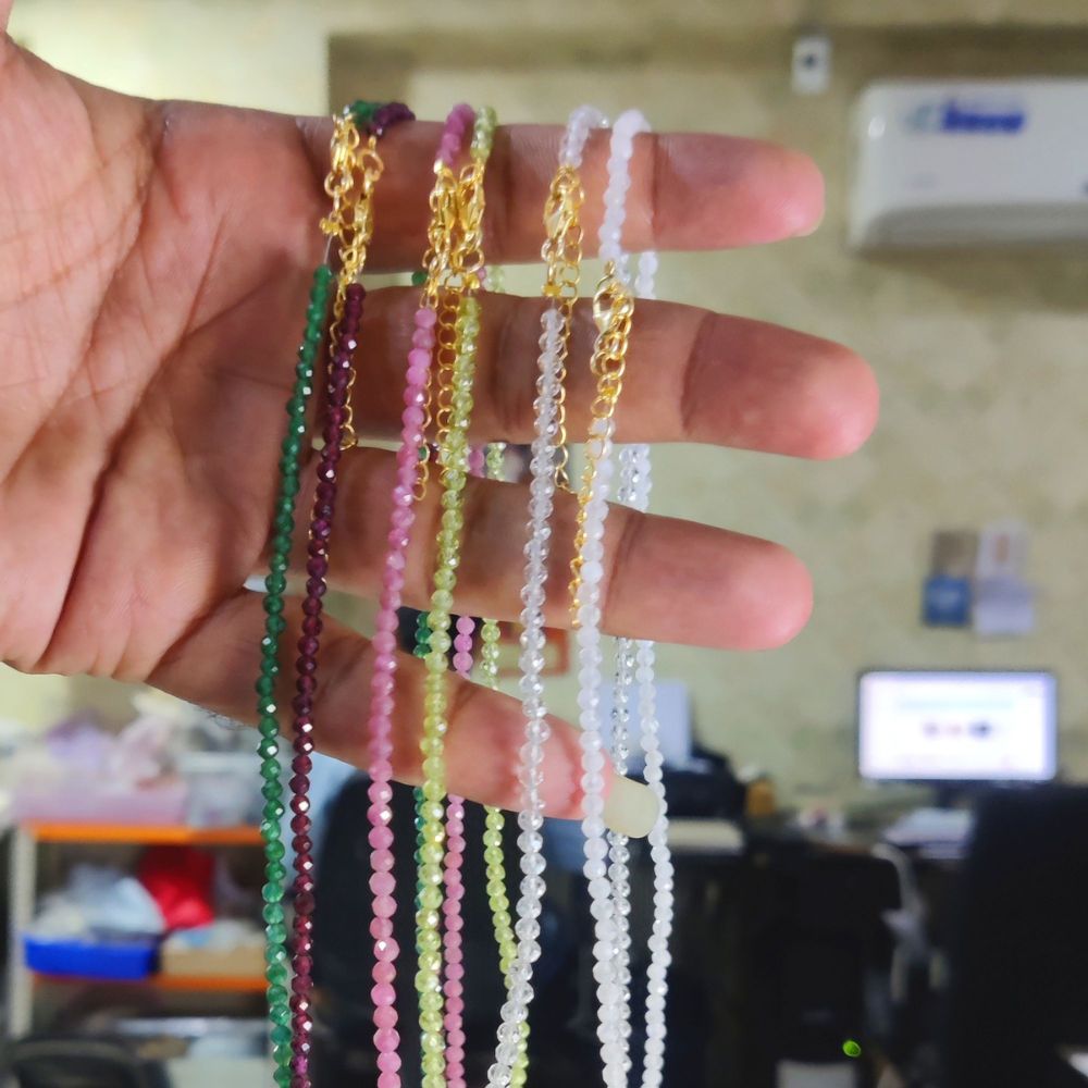 Elegant beaded gemstone necklace with adjustable 18+2 inch chain – artisan statement jewelry