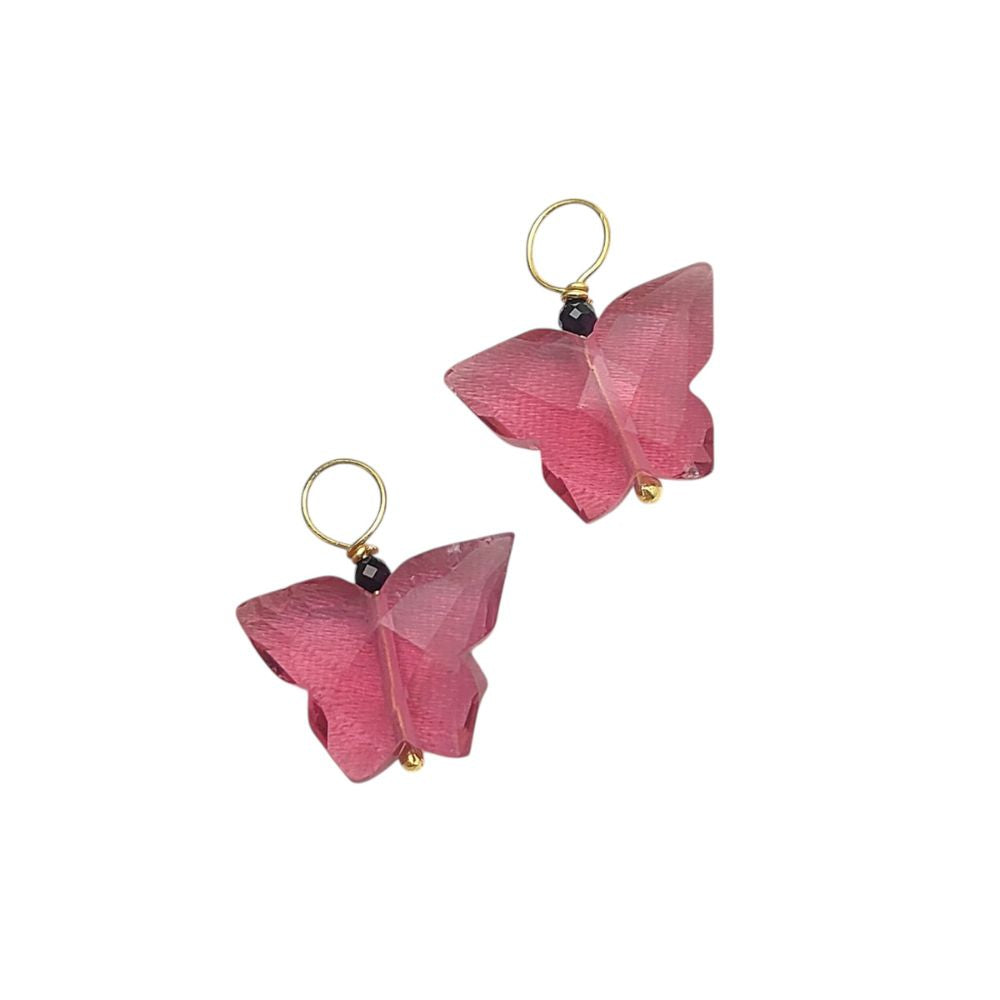 Gold Plated Pink Quartz Butterfly Charm