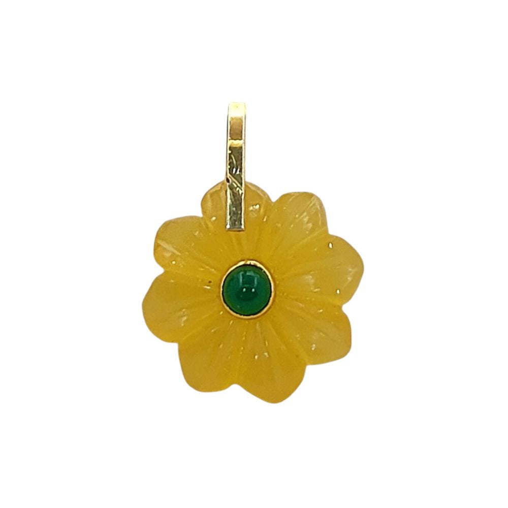 Yellow Chalcedony Flower Pendant Gold Plated 925 Sterling Silver
