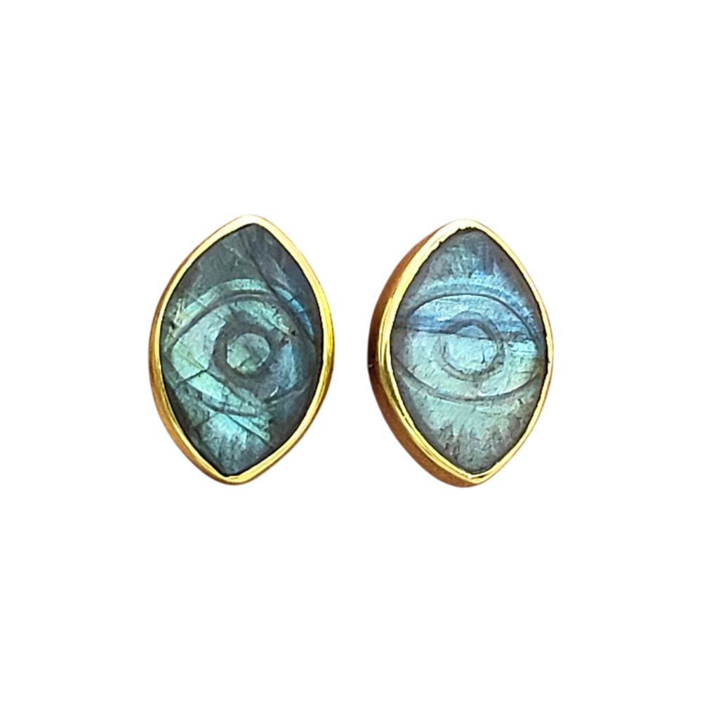 Handmade Evil Eye Marquise Stud Earrings Multi-Color Gemstone Gold Vermeil Healing Jewelry for Women- Selling Per Pair