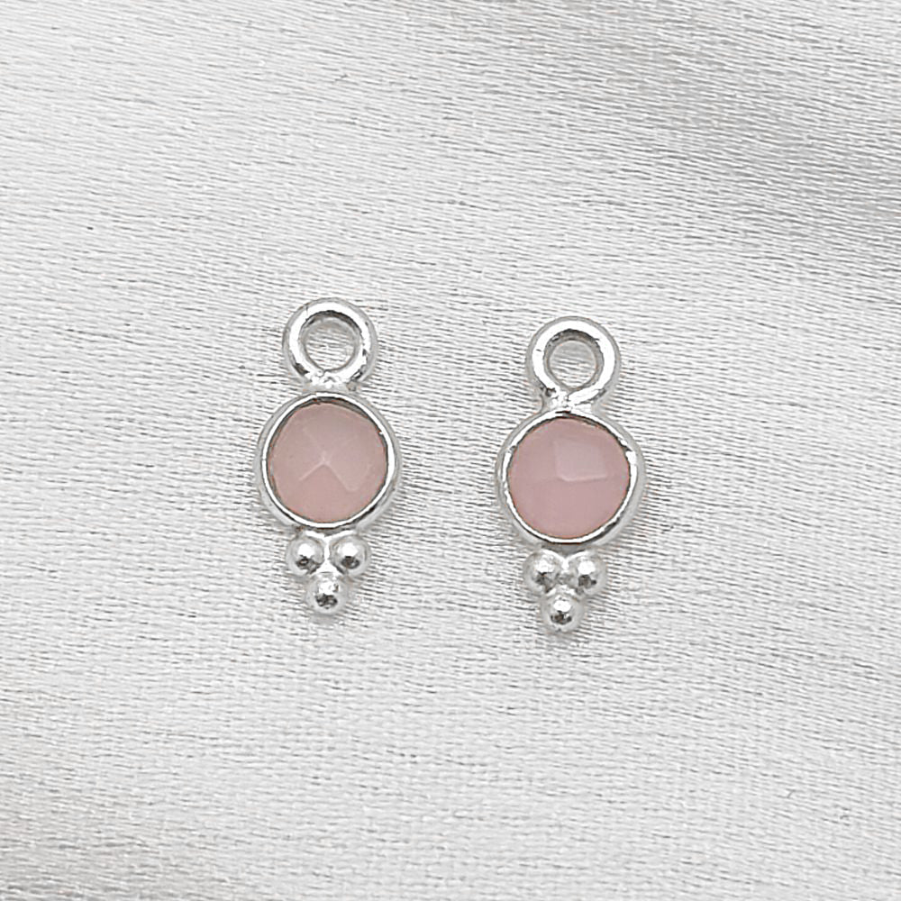 Dainty 4mm Pink Chalcedony Gemstone Pendant 925 Silver Charm