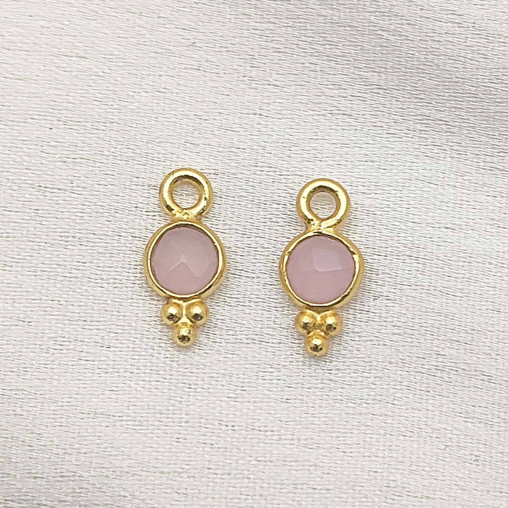 Gold Vermeil Pink Chalcedony Pendant 4mm Gemstone Charm