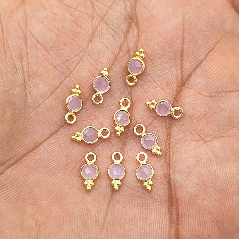 Gold Vermeil Pink Chalcedony Pendant 4mm Gemstone Charm