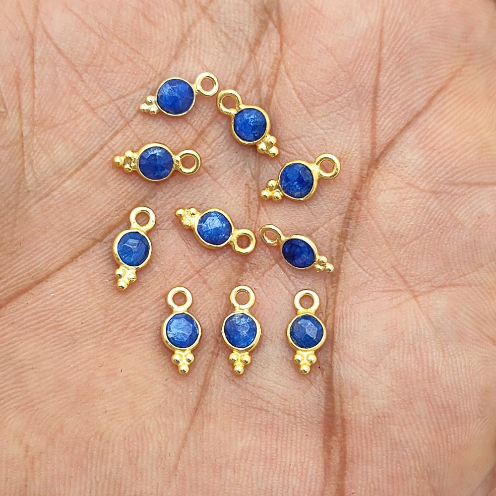 Gold Vermeil Sapphire Pendant 4mm Dainty Blue Gemstone Charm for DIY