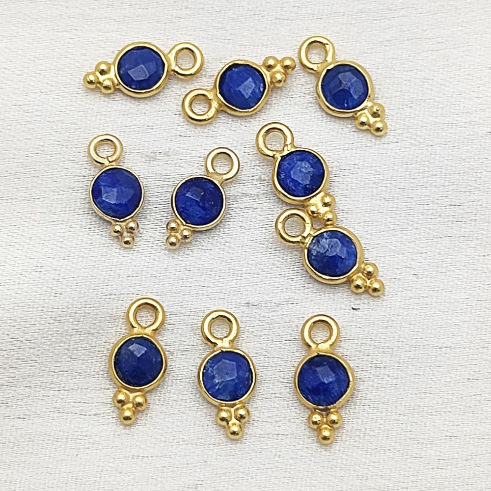 Gold Vermeil Sapphire Pendant 4mm Dainty Blue Gemstone Charm for DIY