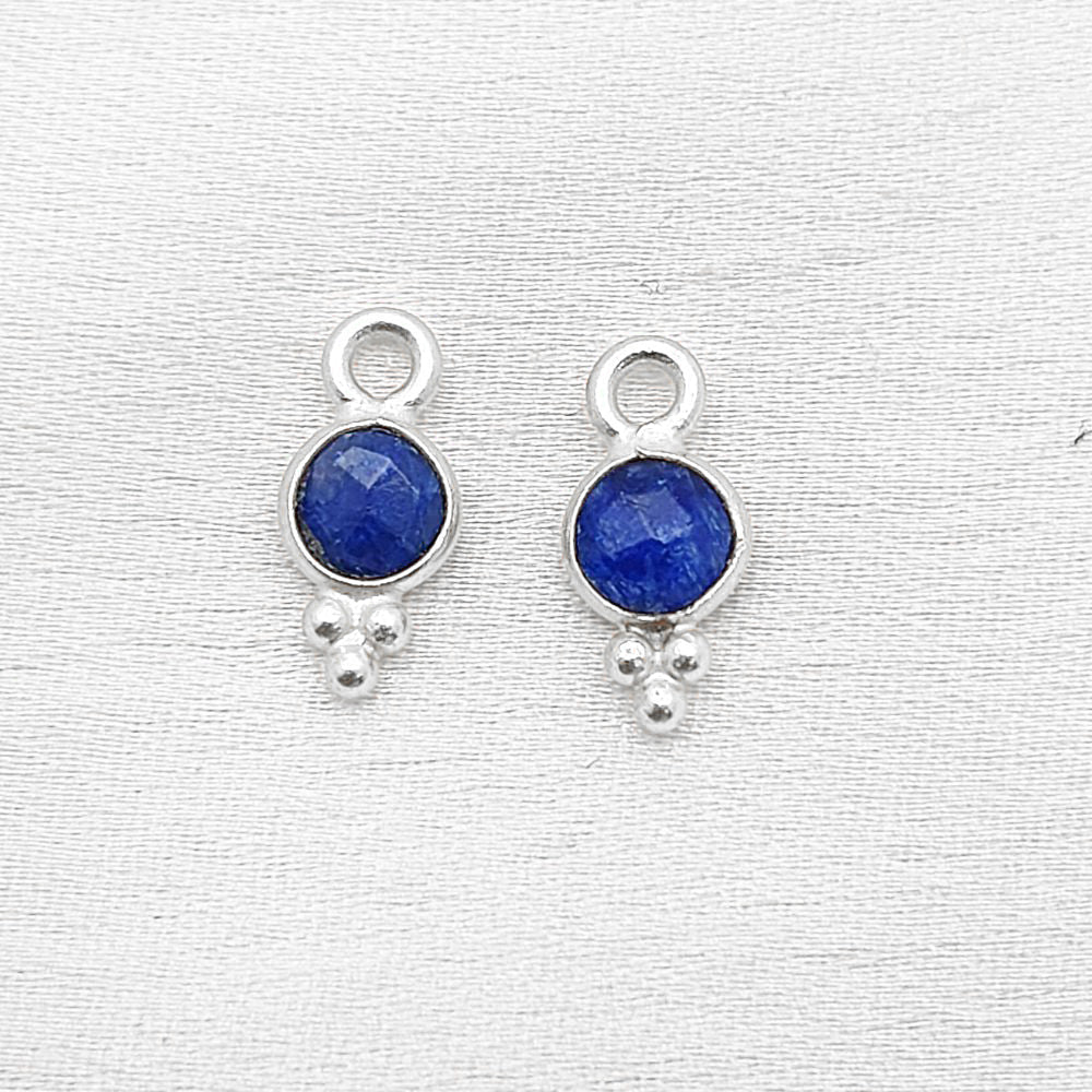 4mm Round Sapphire Pendant Handmade 925 Silver Charms for Jewelry