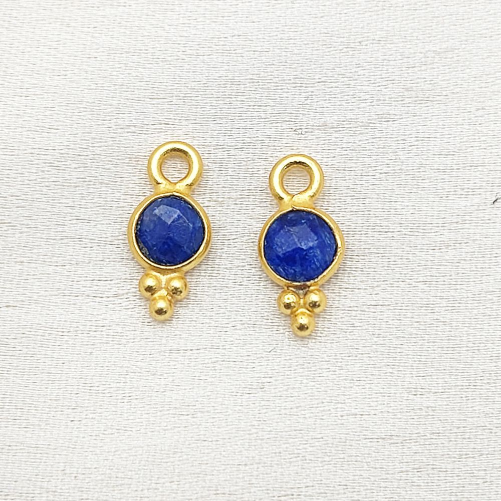 Gold Vermeil Sapphire Pendant 4mm Dainty Blue Gemstone Charm for DIY