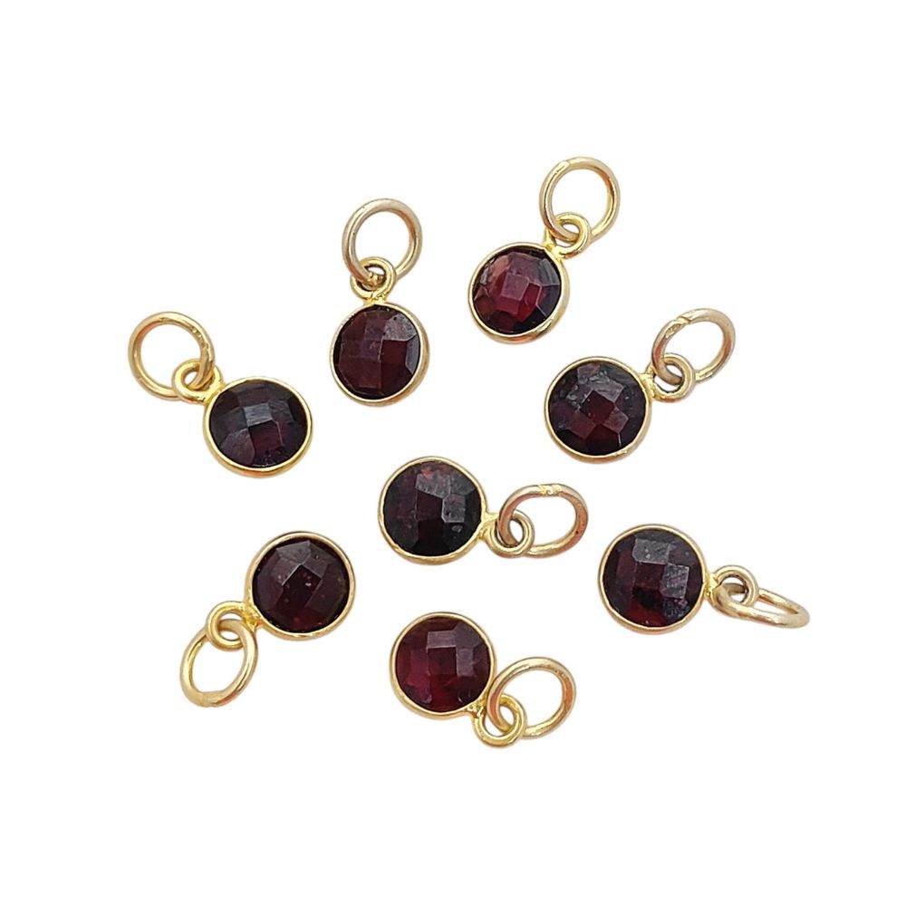 Handmade Round Multi-Gemstone Pendant in Gold Plated Sterling Silver 6mm Faceted Birthstone Charm Necklace- Selling Per Piece