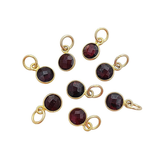 Gold Vermeil & Sterling Silver Garnet Pendant Handmade 6mm Faceted Round Gemstone Bezel Charm Necklace for Women- Selling Per Piece