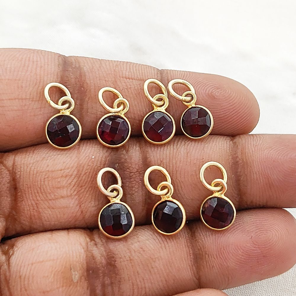 Gold Vermeil & Sterling Silver Garnet Pendant Handmade 6mm Faceted Round Gemstone Bezel Charm Necklace for Women- Selling Per Piece