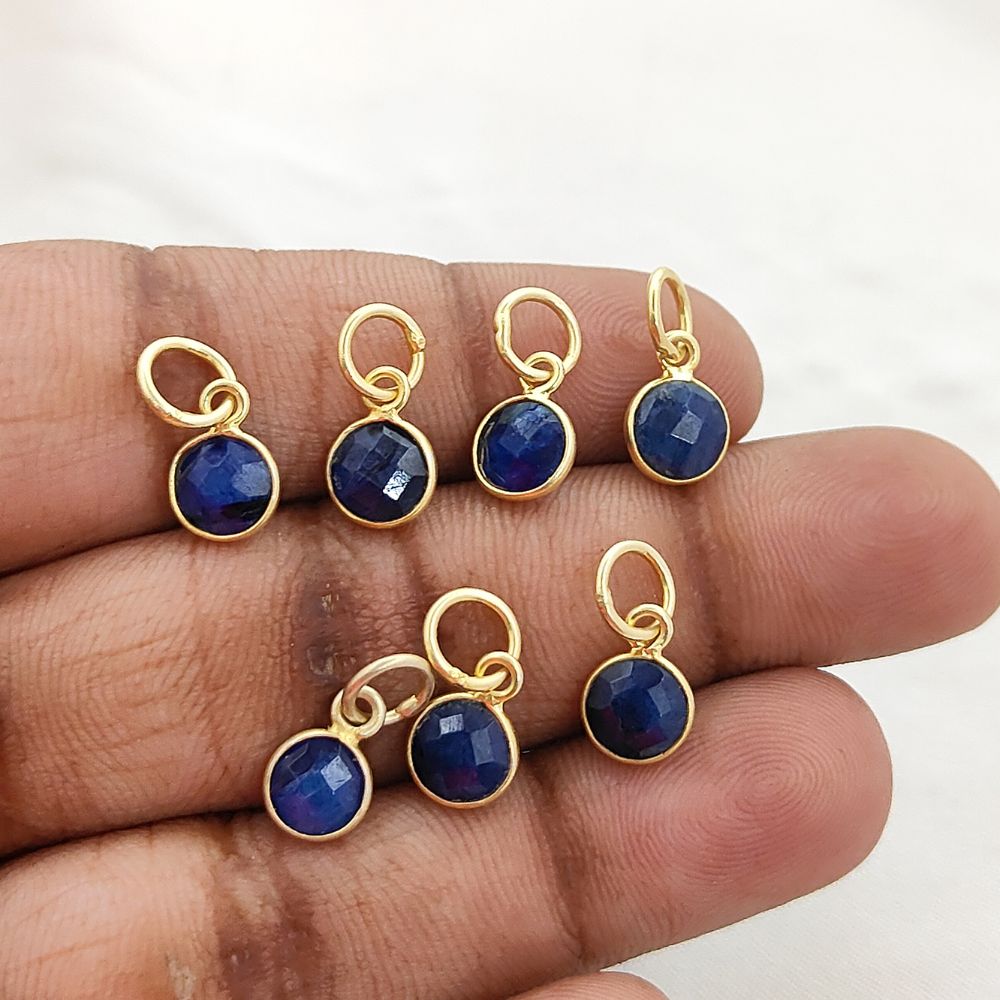 Gold Vermeil & Sterling Silver Sapphire Pendant Handmade 6mm Round Faceted September Birthstone Necklace Charm- Selling Per Piece