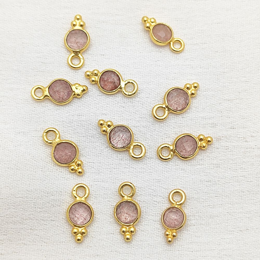 Gold Vermeil Strawberry Quartz Pendant 4mm Dainty Gemstone Charm