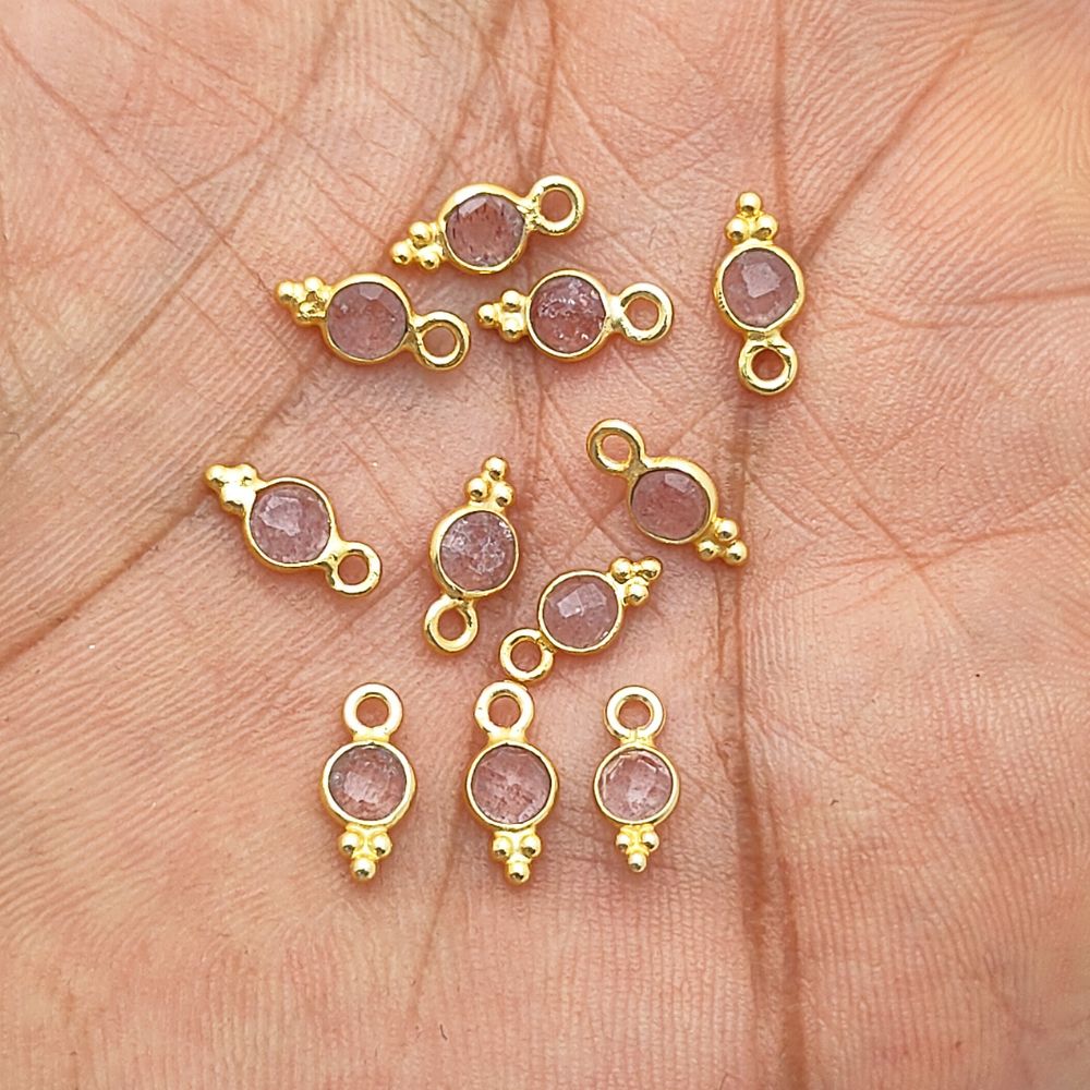 Gold Vermeil Strawberry Quartz Pendant 4mm Dainty Gemstone Charm